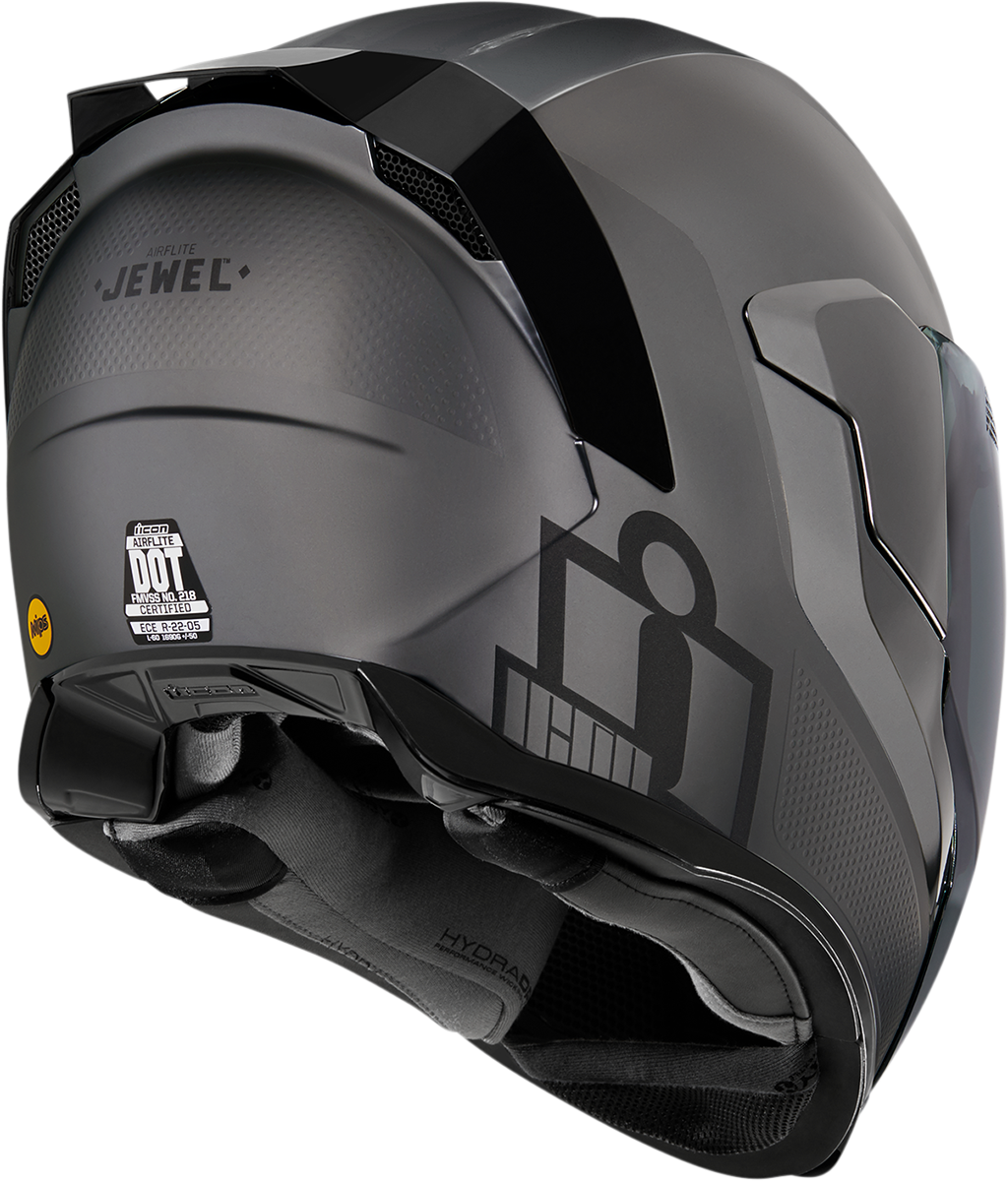 Bill's Exhausts ICON Airflite™ Jewel MIPS® helmet in silver, large size, with aerodynamic design and detailed graphics.