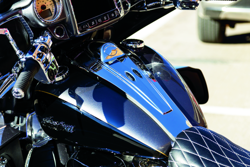 Kuryakyn Dash Console John Shope Series for Indian Chieftain and Roadmaster motorcycles, with sleek design and control layout.