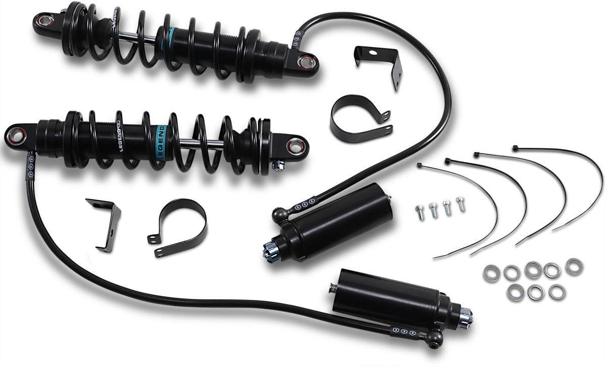 Legend Suspension Revo ARC remote reservoir shocks, 13-inch heavy-duty suspension shocks, shown in the image.