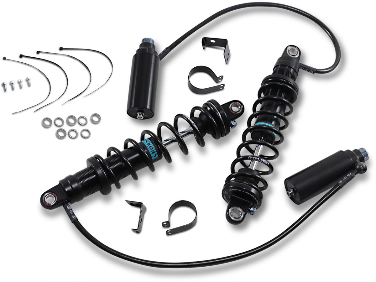 Legend Suspension REVO ARC remote reservoir shocks, 14-inch heavy-duty suspension shocks for off-road vehicles.
