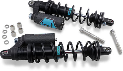 LEGEND SUSPENSION, Legend Suspension Revo ARC Piggyback Shocks for 1999-2017 Harley-Davidson Dyna - Heavy Duty 14 Inch Black Part 1310-1893