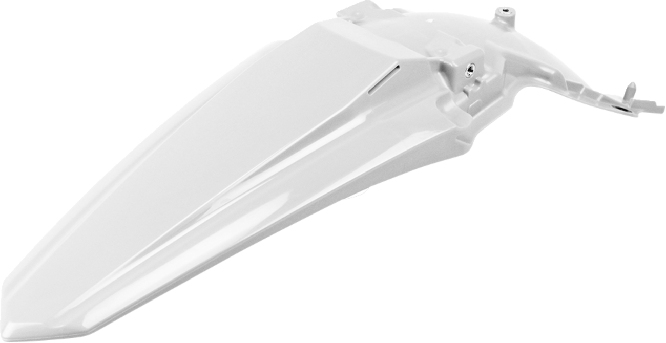 White Acerbis rear fender for motorcycle, durable body part with brand-specific design, shown on a plain background.