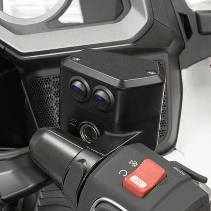 Bill's Exhausts SHOW CHROME Switch Block for GL1800 brake engine switch, chrome finish, motorcycle part with wiring.