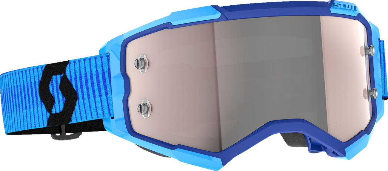 Scott Fury motocross goggles in blue and black with silver chrome lenses, designed for high-performance riding.