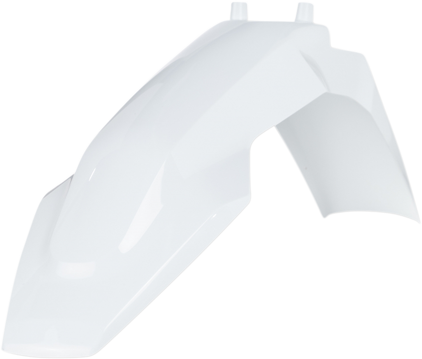 Acerbis white front fender for motocross or off-road bikes, made of durable body material, designed by Bill's Exhausts.