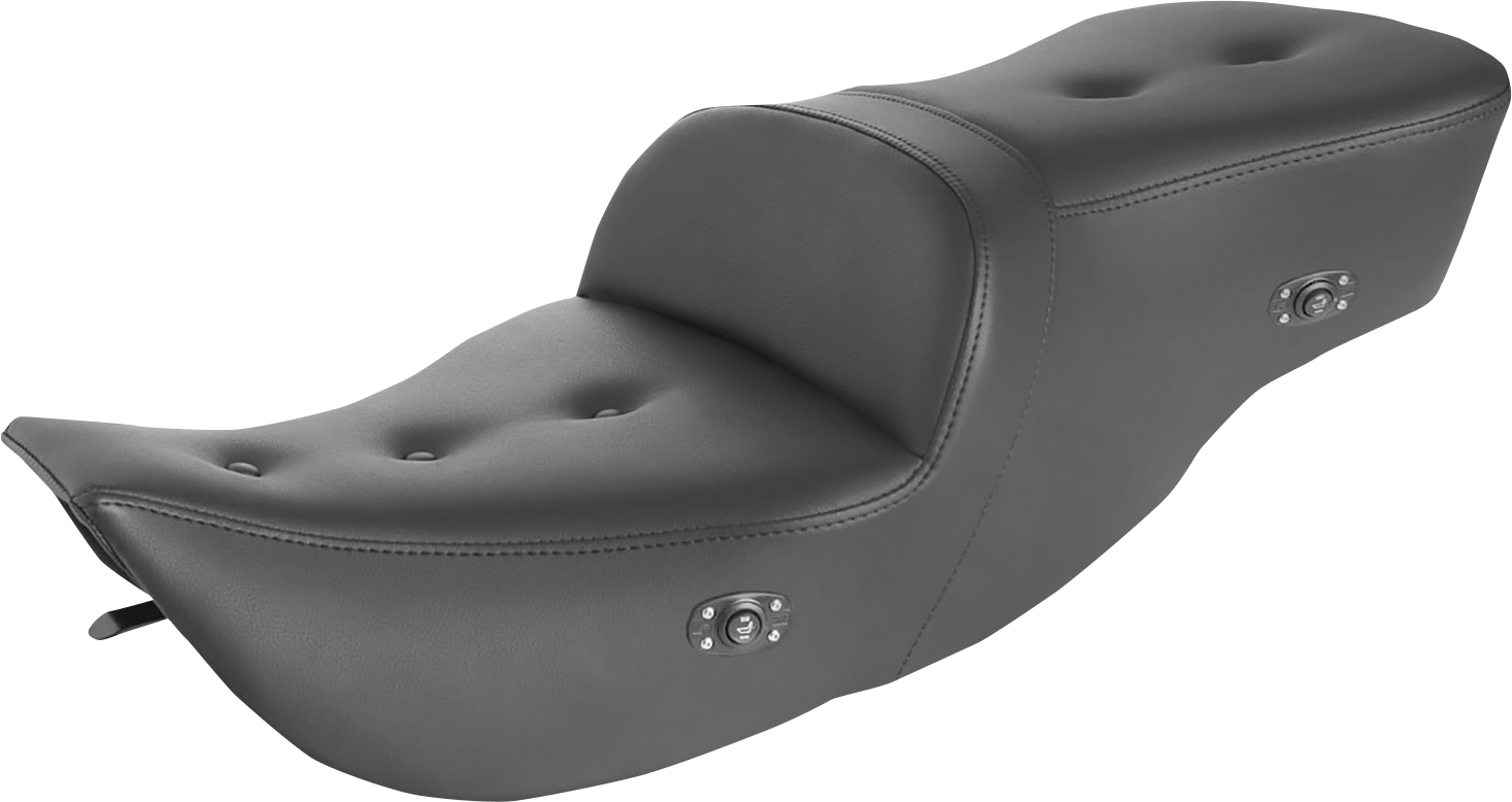 Black SADDLEMEN Pillow Top Roadsofa heated seat for motorcycles, featuring comfortable padding and durable black finish.