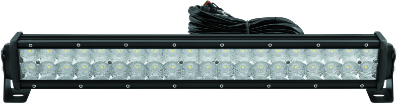 QuadBoss 22-inch double row LED light bar with combo flood and spot beams, mounted on a vehicle for off-road illumination.