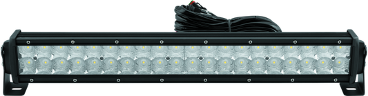 QuadBoss 22-inch double row LED light bar with combo flood and spot beams, mounted on a vehicle for off-road illumination.