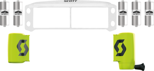 Yellow SCOTT WFS50 Roll-Off Canister Kit for Prospect and Fury helmets, 50mm size, with canister and mounting components.