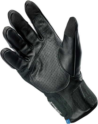 Black BILTWELL Belden Gloves in XS size, made by Bill's Exhausts, shown with a snug fit and detailed stitching.