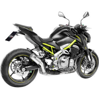 Bill's Exhausts titanium LEOVINCE LV Corsa S slip-on muffler for Kawasaki Z 900 motorcycle, showcasing sleek exhaust design.