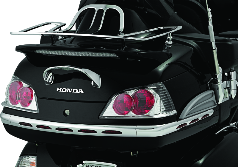 Kuryakyn LED lighted trunk lid handle for Honda Gold Wing GL1800 2001-2005, showing the illuminated handle on the motorcycle trunk