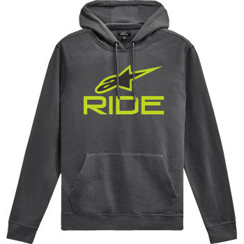 Alpinestars Ride V3 pullover hoodie in charcoal, lime, and black, size 2XL, with a front logo and casual fit.