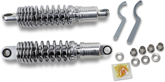 Chrome DRAG SPECIALTIES shocks, premium ride-height adjustable motorcycle shocks, 11.5 inches, model C16-166NUA