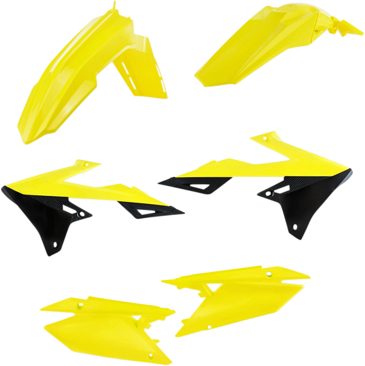 A bright fluorescent yellow Acerbis standard replacement body kit for motorcycles, featuring sleek design and durable construction.