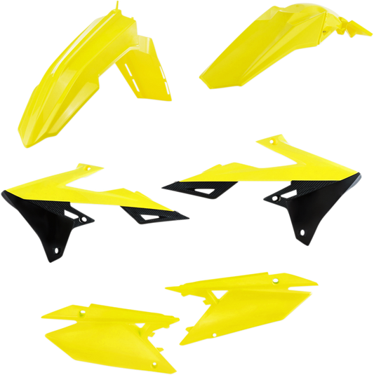A bright fluorescent yellow Acerbis standard replacement body kit for motorcycles, featuring sleek design and durable construction.