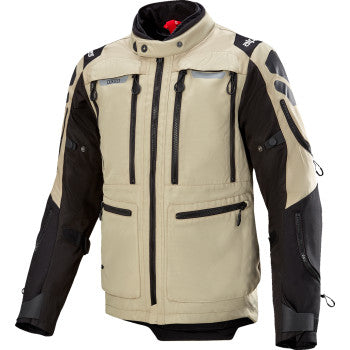 Alpinestars Ardent 3-in-1 adventure touring jacket in tan and black, showing the front view with adjustable straps and multiple pockets.