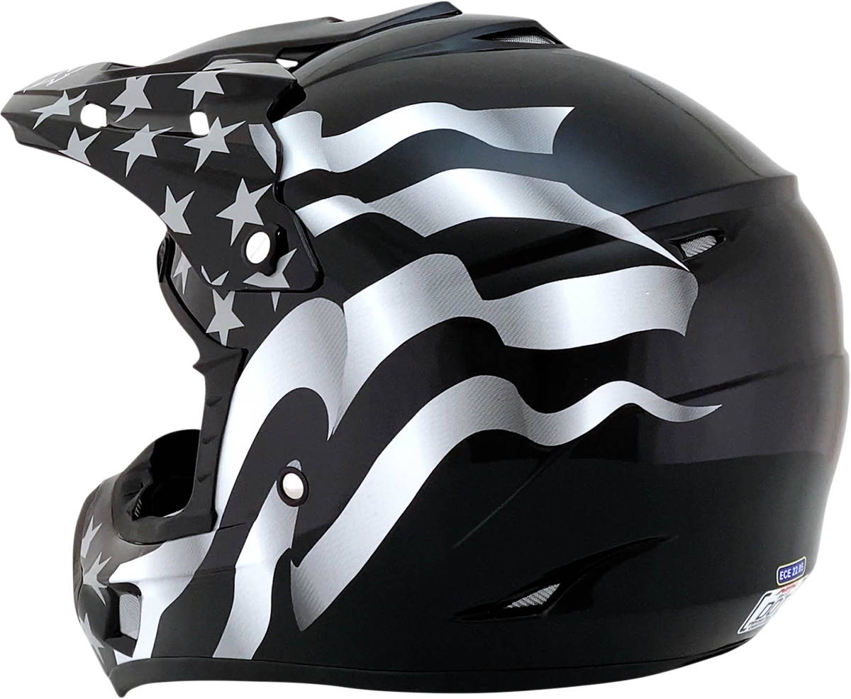 Bill's Exhausts AFX FX-17 helmet with flag design in stealth black, XL size, featuring a full-face motorcycle helmet.