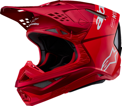 Alpinestars Supertech M10 motorcycle helmet in red fluo with MIPS®, shown in XL size, featuring aerodynamic design and ventilation.