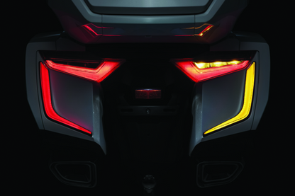 Kuryakyn Omni LED rear bag accents on a Honda GL1800 Gold Wing motorcycle, showing sleek LED lighting details.
