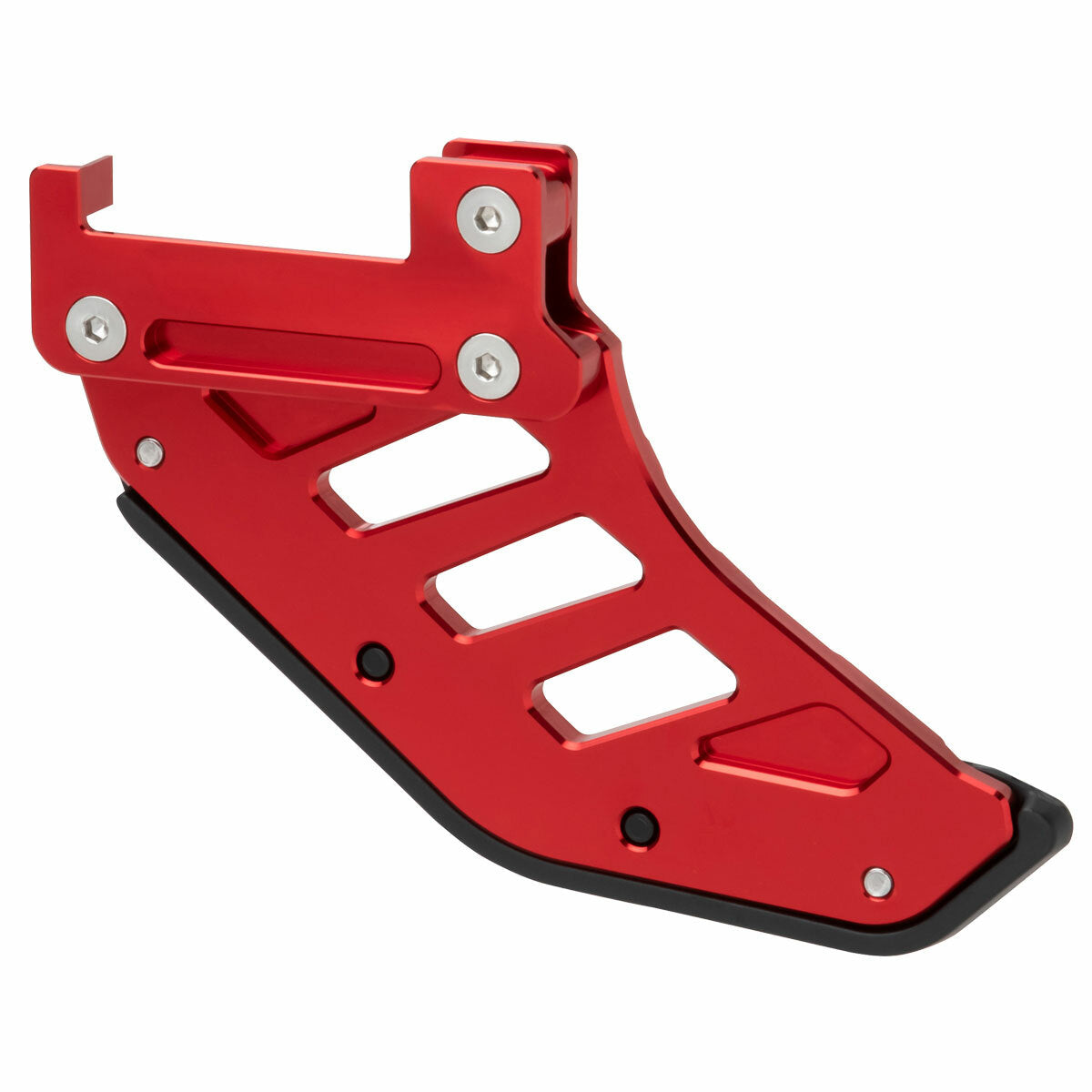 Red ZETA ZE52-5102 rear disc guard for enhanced rotor protection, designed for ZETA motorcycle models, shown on a motorcycle.