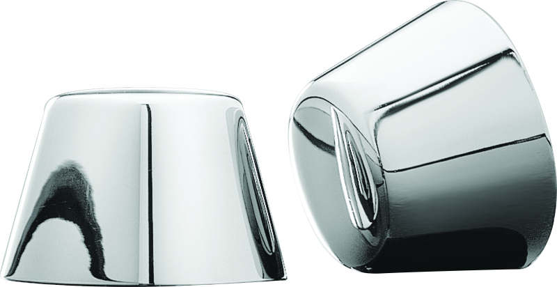 Kuryakyn chrome front axle nut caps for Harley Davidson and Sportster motorcycle models, shiny protective wheel accessory