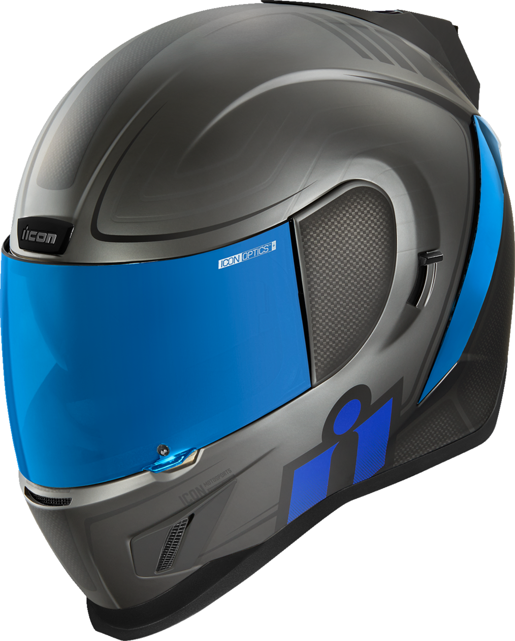 Blue ICON Airform™ Helmet Resurgent XS by Bill's Exhausts, featuring sleek design and lightweight construction for motorcycle riders.