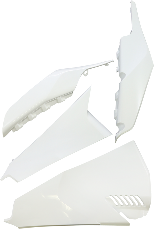 White Acerbis side panel vent for motorcycle body, featuring sleek design and precise fit, shown on a vehicle.