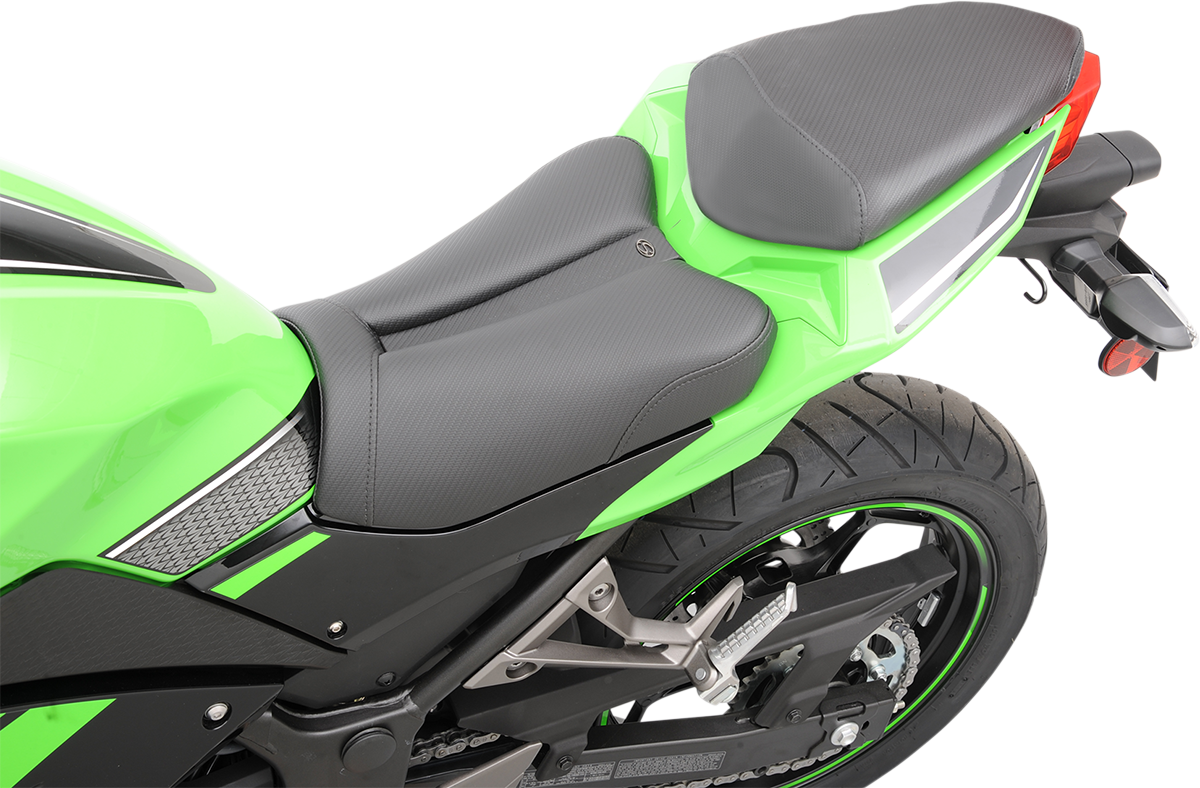 Black SADDLEMEN Gel Channel Track Carbon Fiber Sport Seat for motorcycles, featuring sleek design and durable carbon fiber finish.