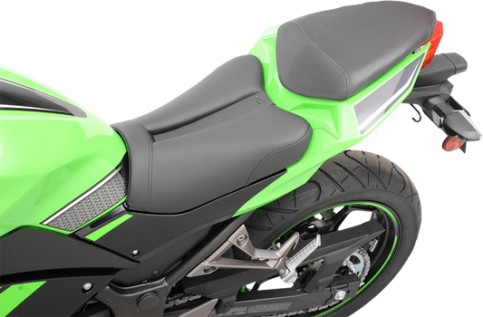 Black SADDLEMEN Gel Channel Track Carbon Fiber Sport Seat for motorcycles, featuring sleek design and durable carbon fiber finish.
