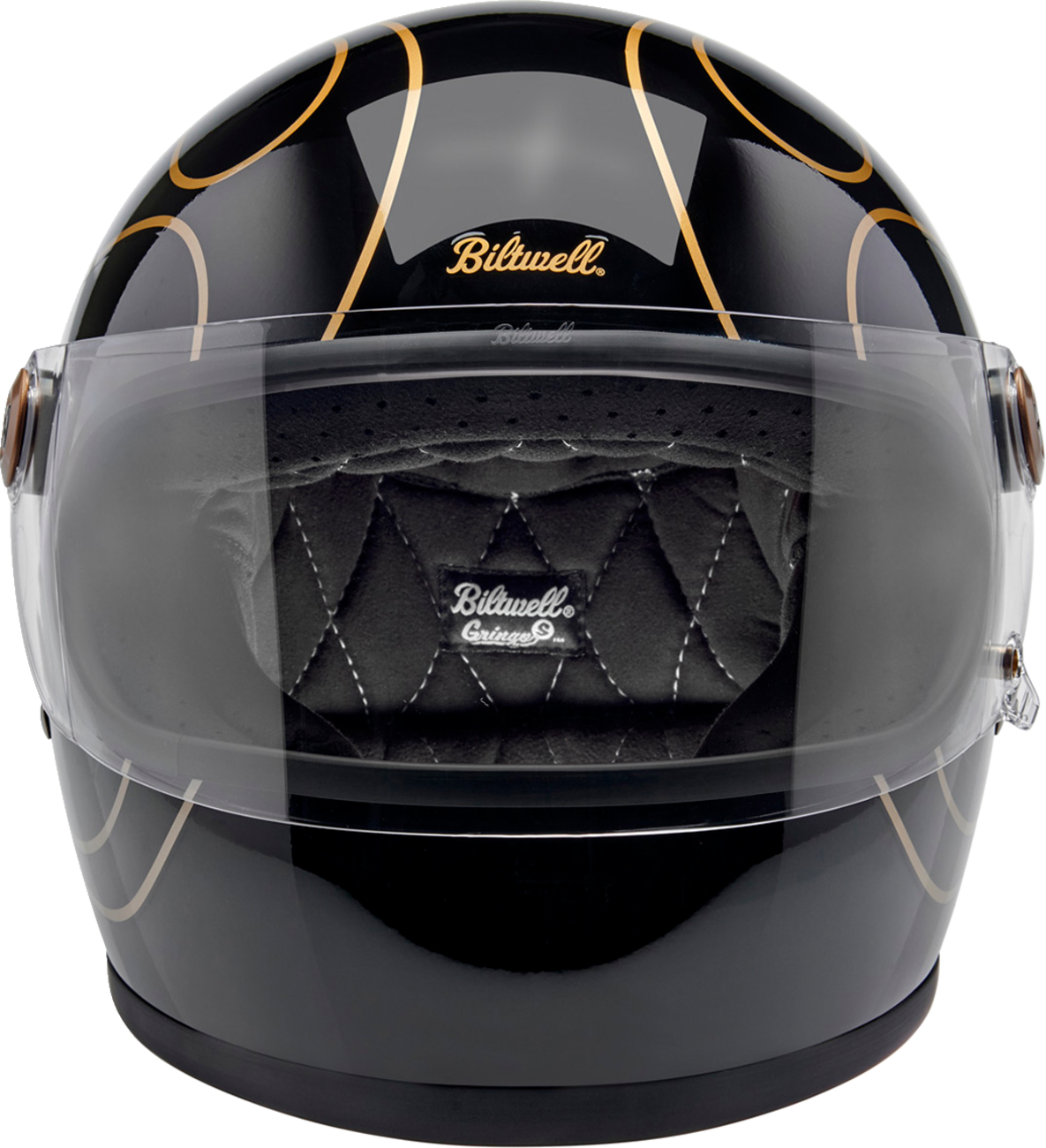BILTWELL Gringo S helmet in gloss black with flame design, small size, featuring a sleek, durable motorcycle helmet with flame graphics.