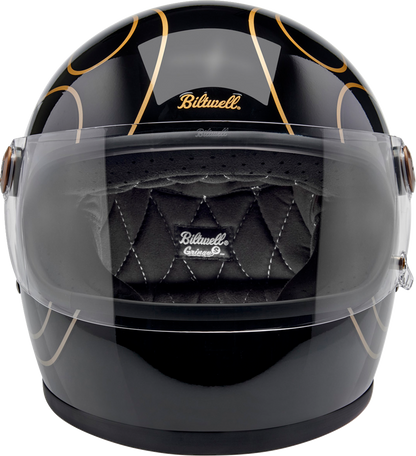 BILTWELL Gringo S helmet in gloss black with flame design, small size, featuring a sleek, durable motorcycle helmet with flame graphics.