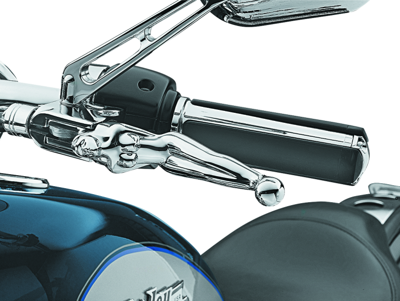 Chrome Kuryakyn Silhouette Levers for Harley Davidson models, featuring cable design and ergonomic shape for easy riding control.