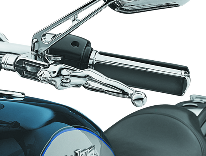 Chrome Kuryakyn Silhouette Levers for Harley Davidson models, featuring cable design and ergonomic shape for easy riding control.