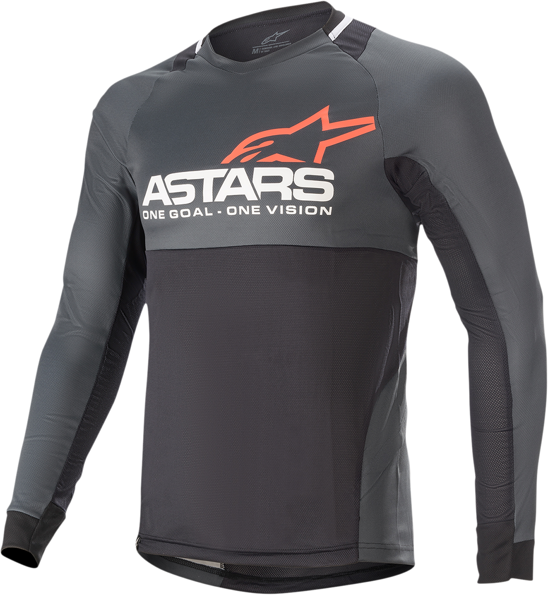 Alpinestars Drop 8.0 long-sleeve jersey in black and coral, large size, featuring bold design and branding.