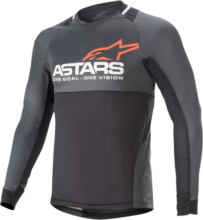 Alpinestars Drop 8.0 long-sleeve jersey in black and coral, large size, featuring bold design and branding.