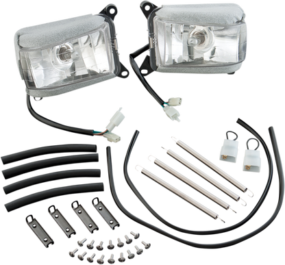 Bill's Exhausts Show Chrome Fog Lights for 1988-2000 Honda GL1500 motorcycle engine, with chrome finish and mounting brackets
