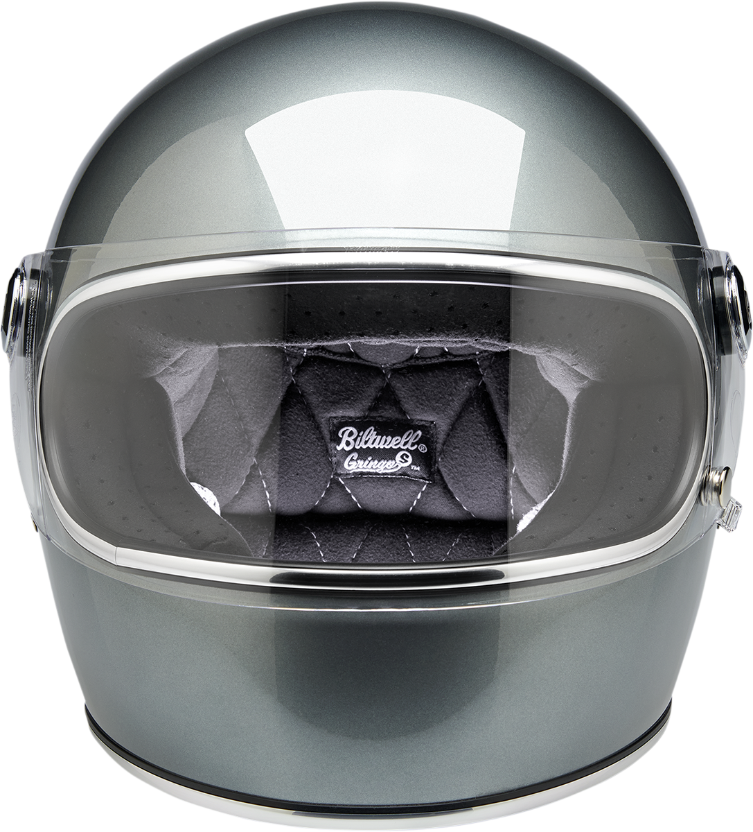 BILTWELL Gringo S helmet in metallic sterling color, small size, with a glossy finish, featuring a sleek, rounded motorcycle helmet design.