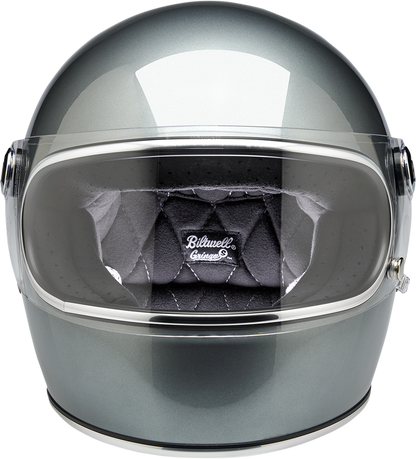BILTWELL Gringo S helmet in metallic sterling color, small size, with a glossy finish, featuring a sleek, rounded motorcycle helmet design.