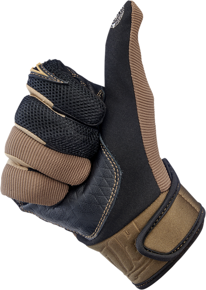 BILTwell Baja gloves in chocolate color, large size, made of durable material, designed for motorcycle riding comfort and protection.