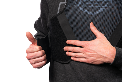 Bill's Exhausts ICON Softcore™ vest in black, small/medium size, showing the sleek fabric and vest design.