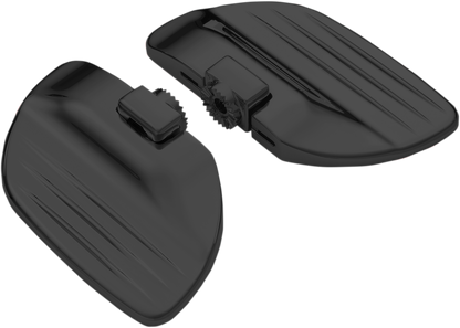 Bill's Exhausts Show Chrome Driver Floorboards in satin black, engine accessories for motorcycle foot support.