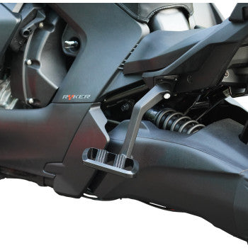 Can-Am Ryker combat passenger boards by SHOW CHROME, mounted on the vehicle with chrome finish and detailed mounting hardware.
