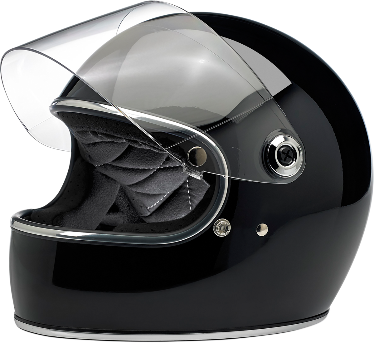 BILTWELL Gringo S helmet in glossy black, XS size, featuring a smooth aerodynamic design for motorcycle safety and style.
