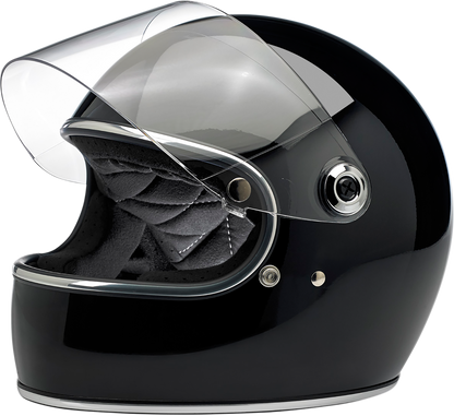 BILTWELL Gringo S helmet in glossy black, XS size, featuring a smooth aerodynamic design for motorcycle safety and style.