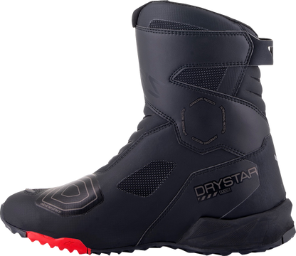 Alpinestars RT-7 Drystar motorcycle boots in black and red, US 11.5 / EU 45, featuring protective design and sturdy construction.