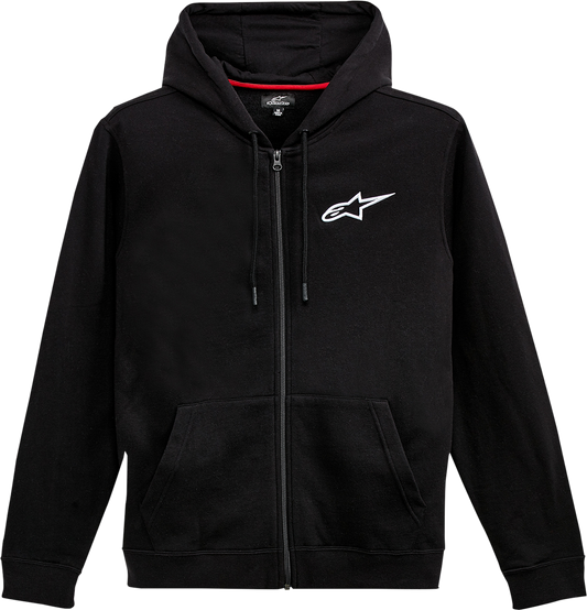 Alpinestars Ageless zip hoodie in black and white, medium size, featuring a front zipper and stylish design.