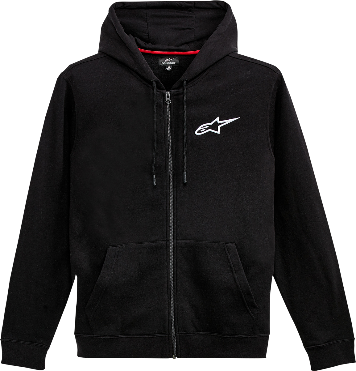 Black and white Alpinestars Ageless zip hoodie in large size, featuring a front zipper and logo detail, casual and comfortable style.