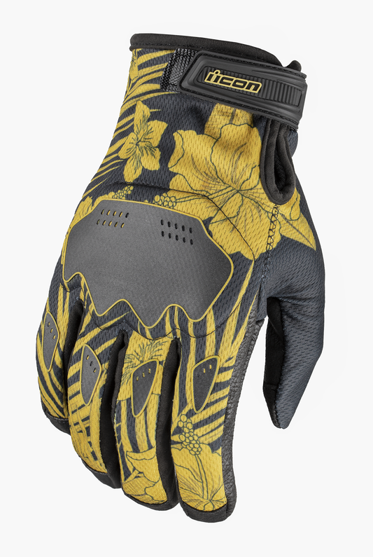 Black ICON Hooligan Kaonohi™ Gloves in large size by Bill's Exhausts, showing textured leather and reinforced knuckles.