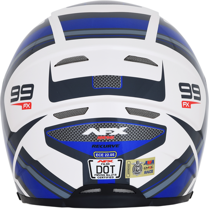Bill's Exhausts AFX FX-99 Recurve helmet in pearl white and blue, small size, with smooth aerodynamic design.